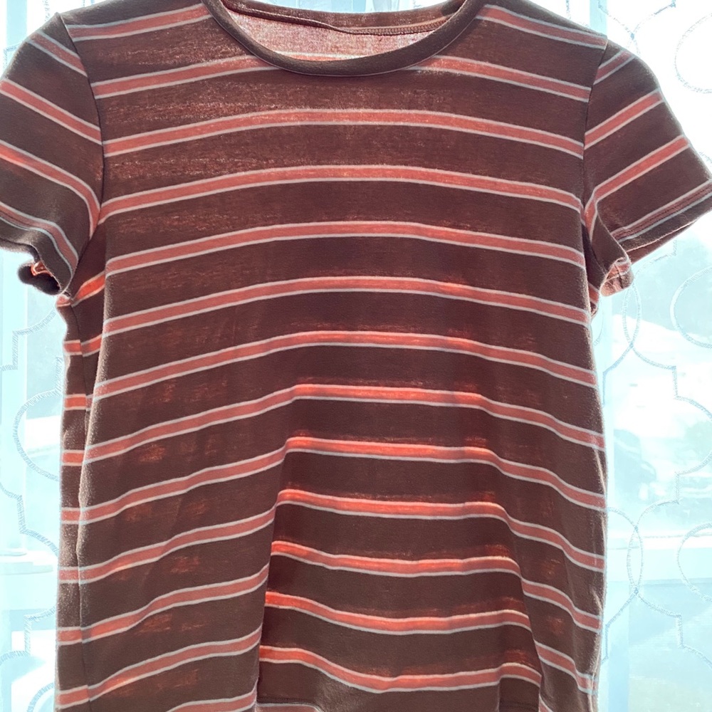 American Eagle Brown & Pink Striped Tee